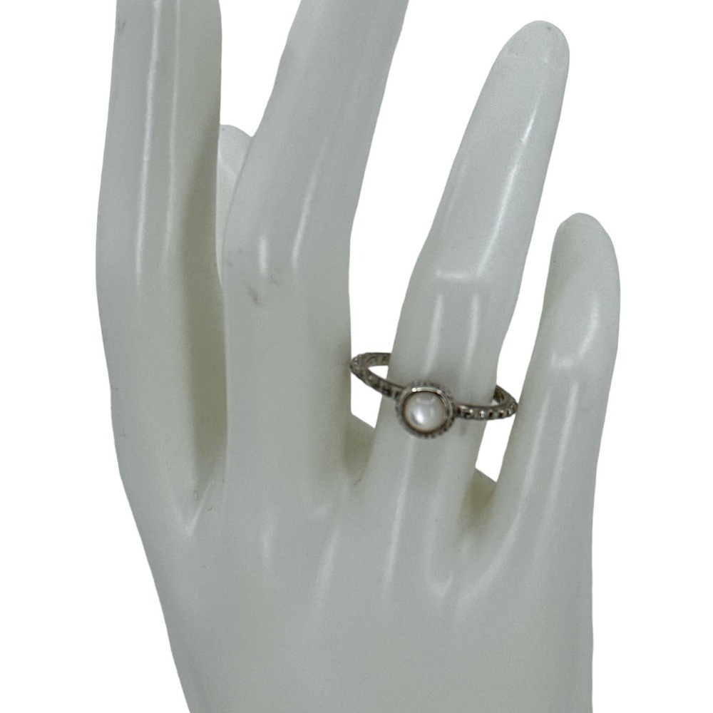 RJ Marked 925 Mother Of Pearl Ball Bead Textured Sterling Silver Ring 8